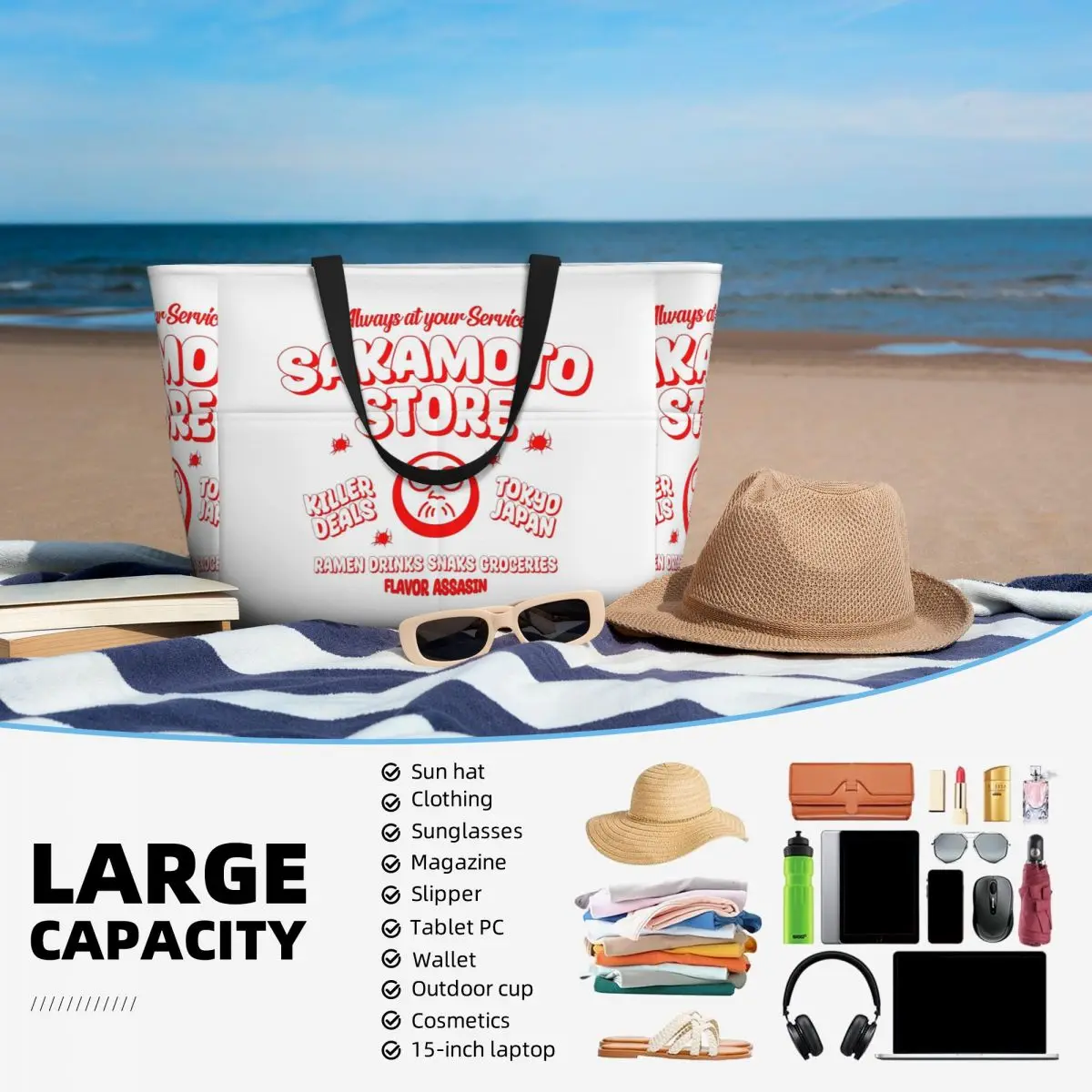 ซาคามอโตะ เดย์ส สโตร์กระเป๋าโท้ทชายหาด กระเป๋าใส่ของสำหรับเล่นกีฬา โยคะ กระเป๋าเดินทางขนาดใหญ่ กระเป๋าเดินทางสำหรับผู้หญิง กระเป๋าฟิตเนส