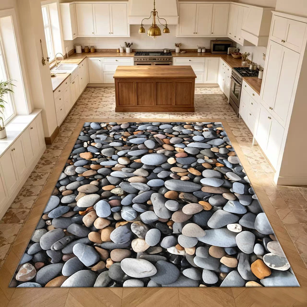 Natural Pebble Print Carpet Imitation River Stone Carpet Flooring Indoor Home Floor Decoration