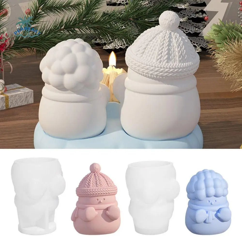 4pcs/set 3D Snowman Silicone Mold Soft Non-stick Crafts Gypsum Mold Cartoon Handmade Chocolate Candy Mold for Christmas Party