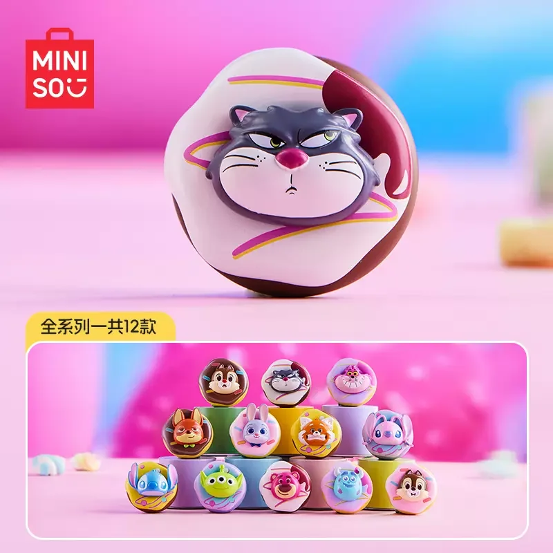 MINISO Anime Cartoon Disney Series Fun Donut Theme Refrigerator Magnet Blind Box Trendy Figure Ornament Refrigerator Magnet Gift