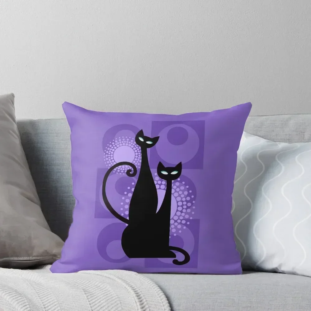 

Purple Paradise Atomic Age Black Kitschy Cats Throw Pillow Decorative pillowcase pillow cover luxury luxury covers pillow