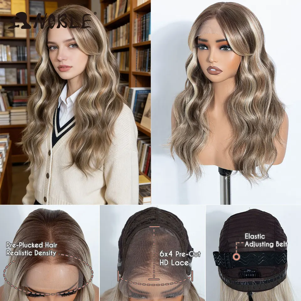 Synthetische Perücke mit Spitze am Vorderteil, 20 Zoll, 6x4, mit Highlights in Aschblond und Braun, natürliche Haaransatzlinie, hitzebeständig, für brasilianische Frauen. – Detail 6