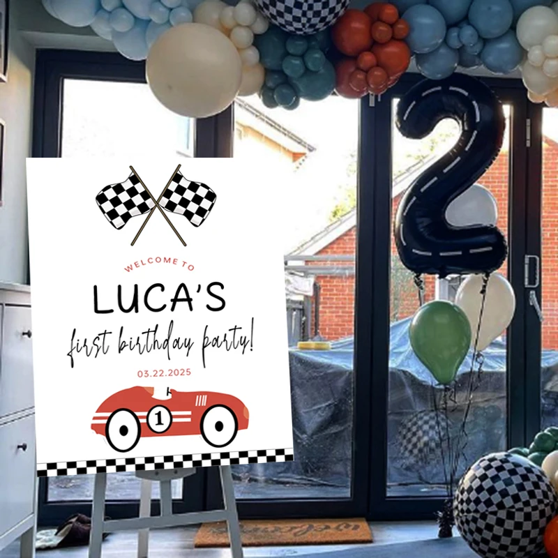 Custom Race Car Birthday Baby Shower Welcome Sign Personalized for Racing Car Two Fast Birthday Party Decorations Direction Sign