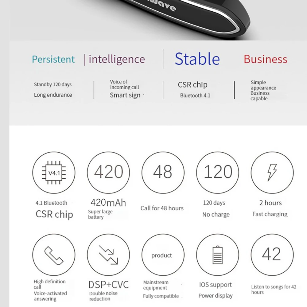 سماعة أذن لاسلكية تعمل بالبلوتوث داخل الأذن سماعة أذن صغيرة واحدة بدون استخدام اليدين سماعة موسيقى ستيريو مع ميكروفون للهواتف الذكية الجديدة