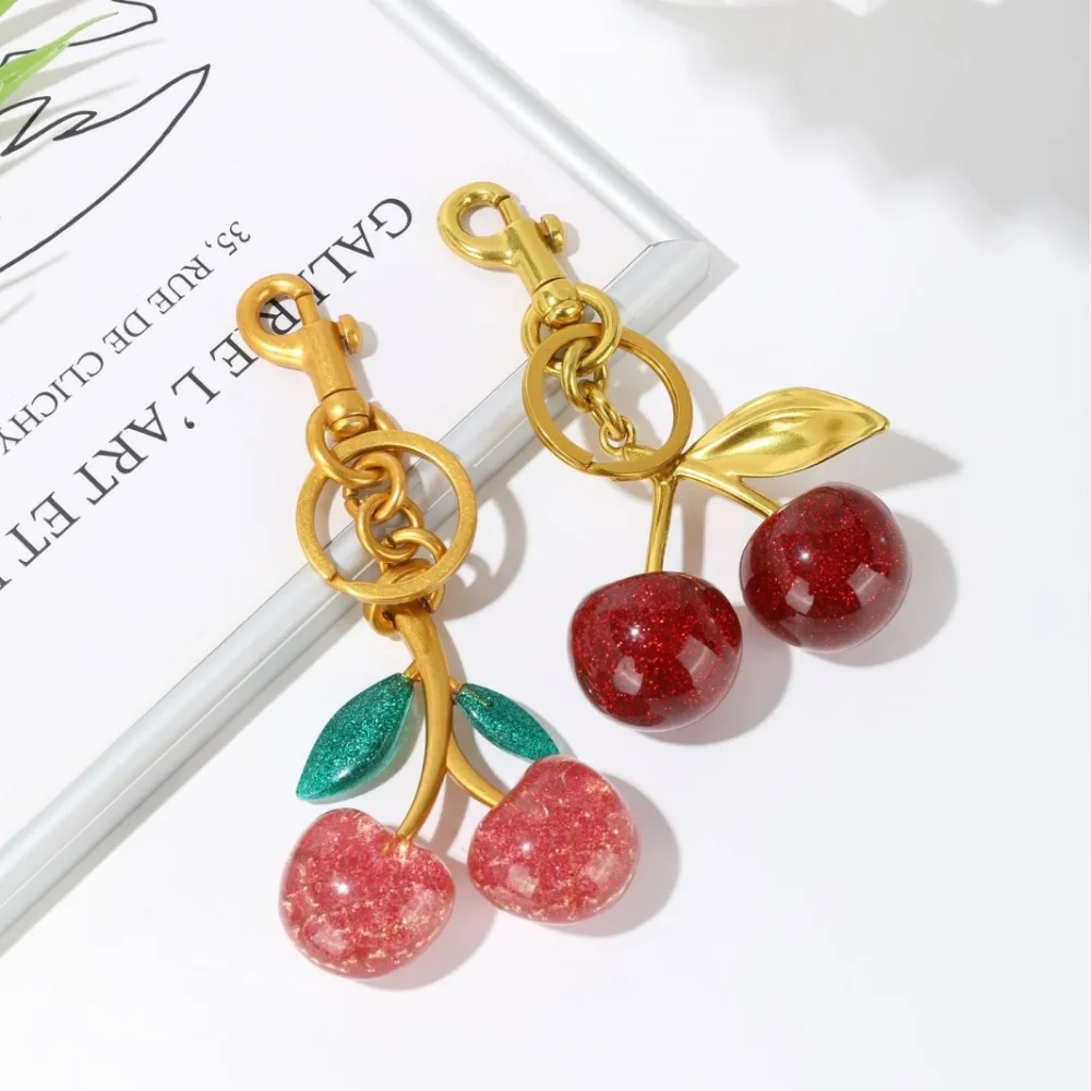 Fashion Delicious Red Cherry Keychain Summer Fruits Cherries Pendant Keyring For Women Men Jewelry Bag Accessories Gift
