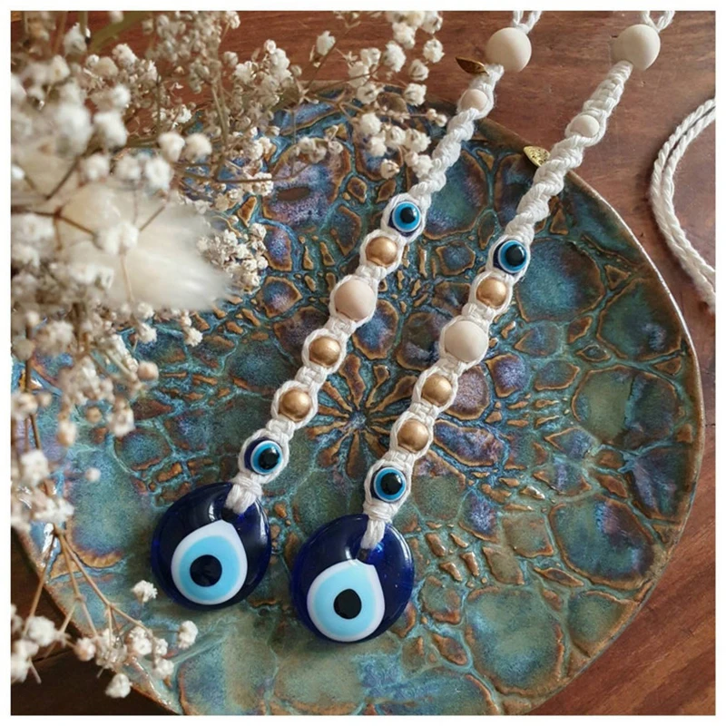 Evil Eye Wall Hanging Lucky Eye Glass Evil Eye Gifts Turkish Eye Nazar House Protection Macrame Decor Rearview Mirror Pendant