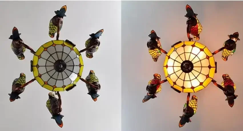 Retro Luxury American Pastoral style Parrot Bird Pendant Light Stained Glass Bar Living Room Parlor Hanging Lighting