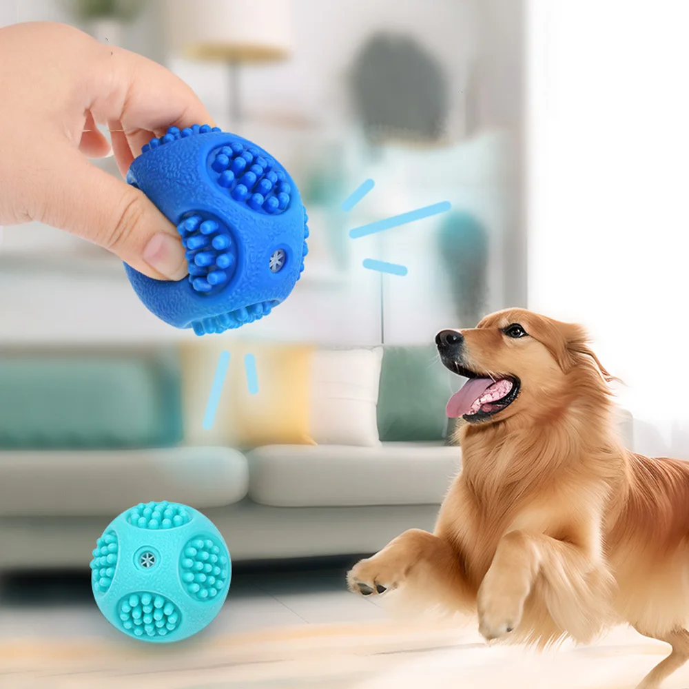 Elastic Spiky Squeaky Dog Chew Ball, Durable Teeth Cleaning Self Playing Toy for Puppies Large Dogs Interactive Play Accessory view 2