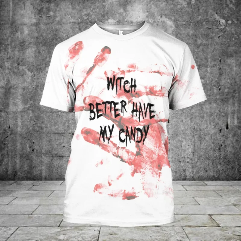 I'm Fine Bloody Hand Men O Neck Short Sleeve T Shirt Halloween Carnival Party Blood Splatter Stain Funny Horror Scary Loose Tops