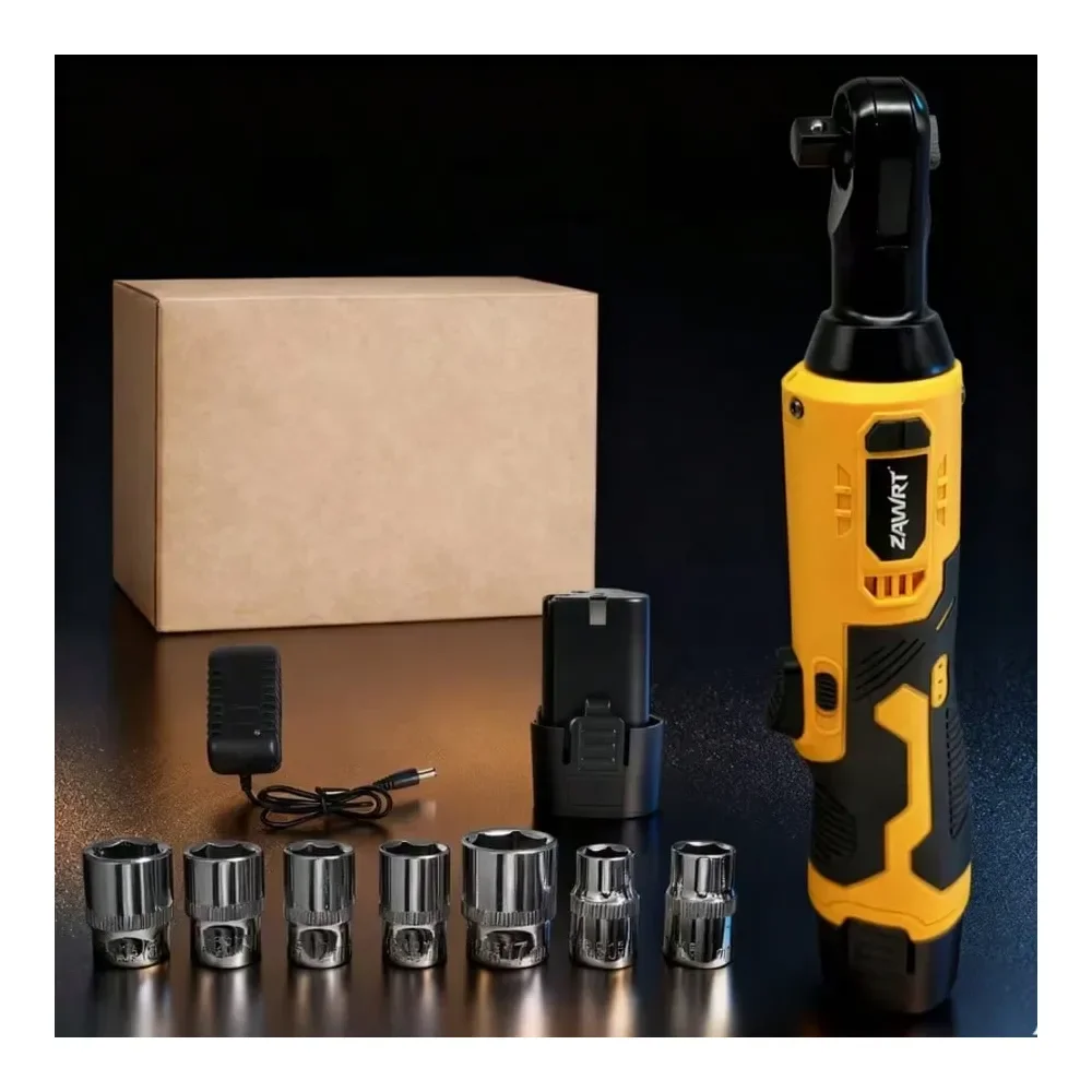 

Portable Cordless Electric Ratchet Wrench Set, 45NM High Torque 3 8 Ratchet With Right Angle, Includes Tool Storage Case Two Re
