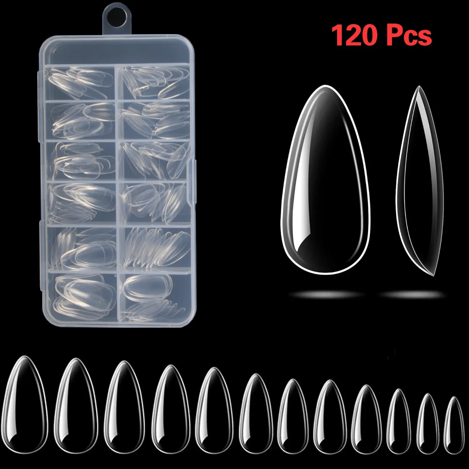 

120Pcs Almond Clear Acrylic Nail Tips Full Cover False Nails Press On Nail For Salons And Home DIY Nail Extension Tools