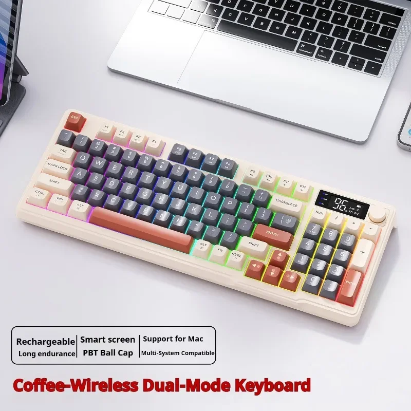 M96 Bluetooth Wireless Dual Mode Keyboard Mechanical Feel PBT Keycaps Display Screen Knob for Gaming Office and Laptop