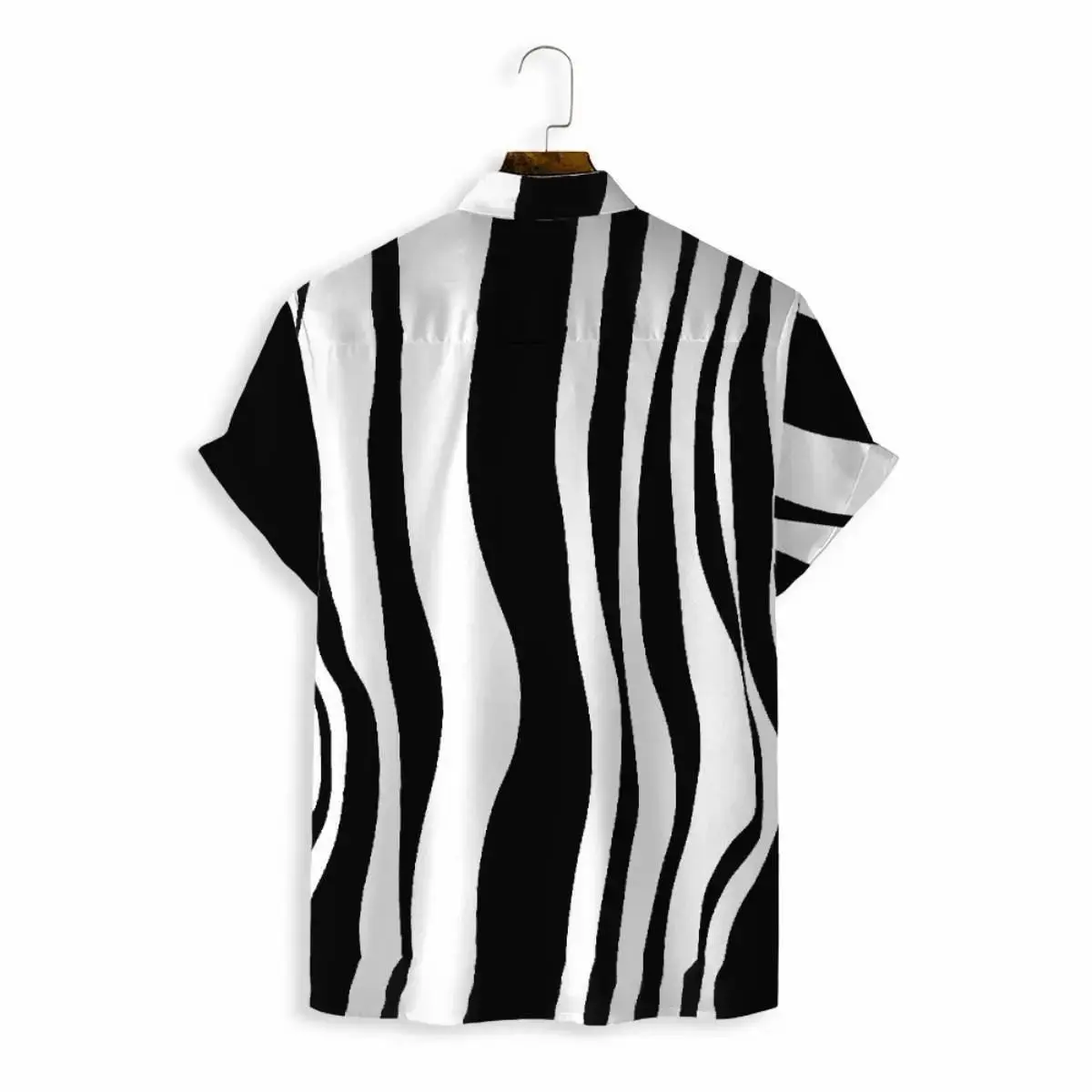 Men's Clothing Summer New Arrival Korean Style Slim Fit Digital Print Black and White Stripes Casual Loose Fit Short Sleeve