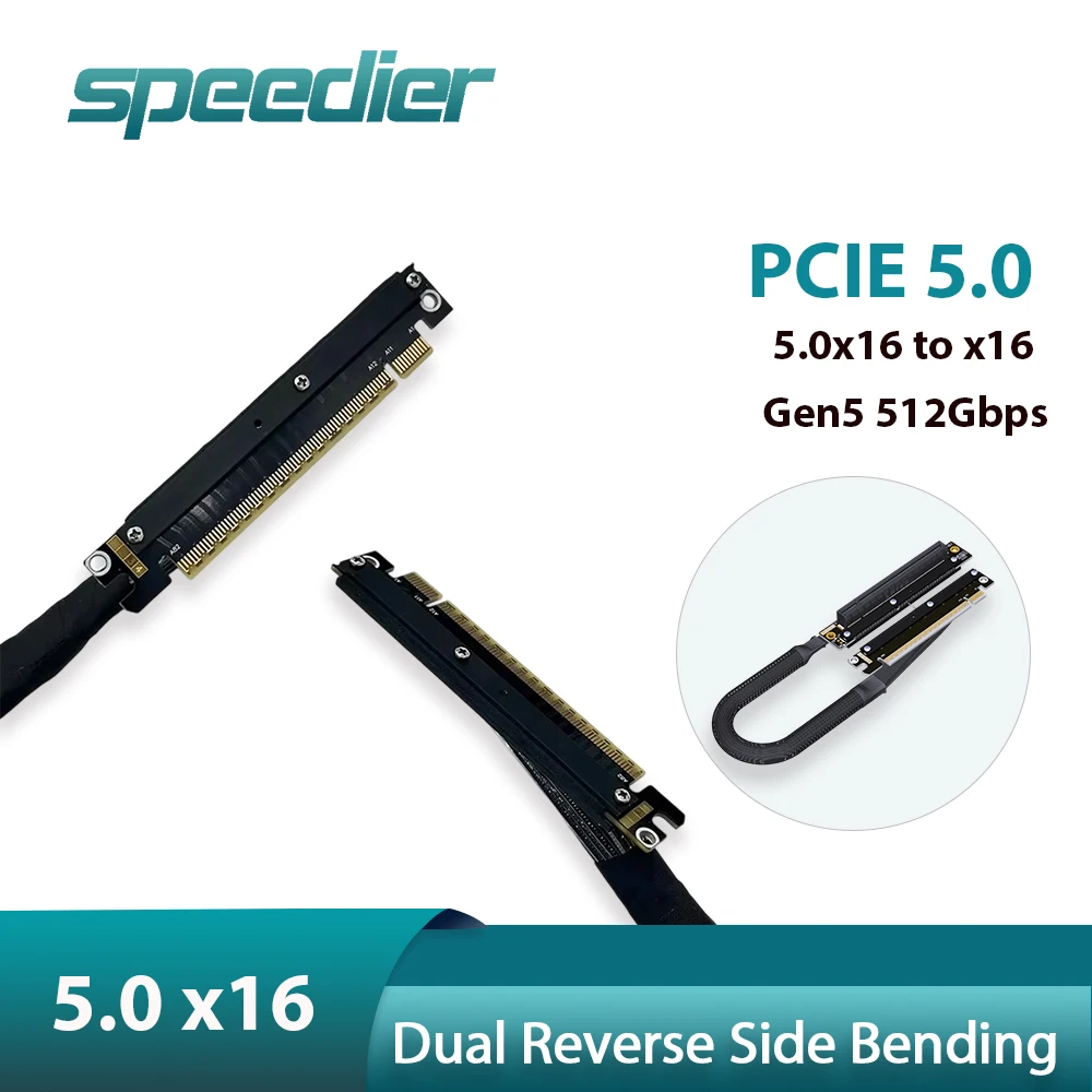 PCI-E 5.0 X16 double câble Riser de carte graphique à flexion latérale inverse Gen5 512Gbps pour serveur de châssis NVIDIA RTX50 AMD RX90xx K33UR
