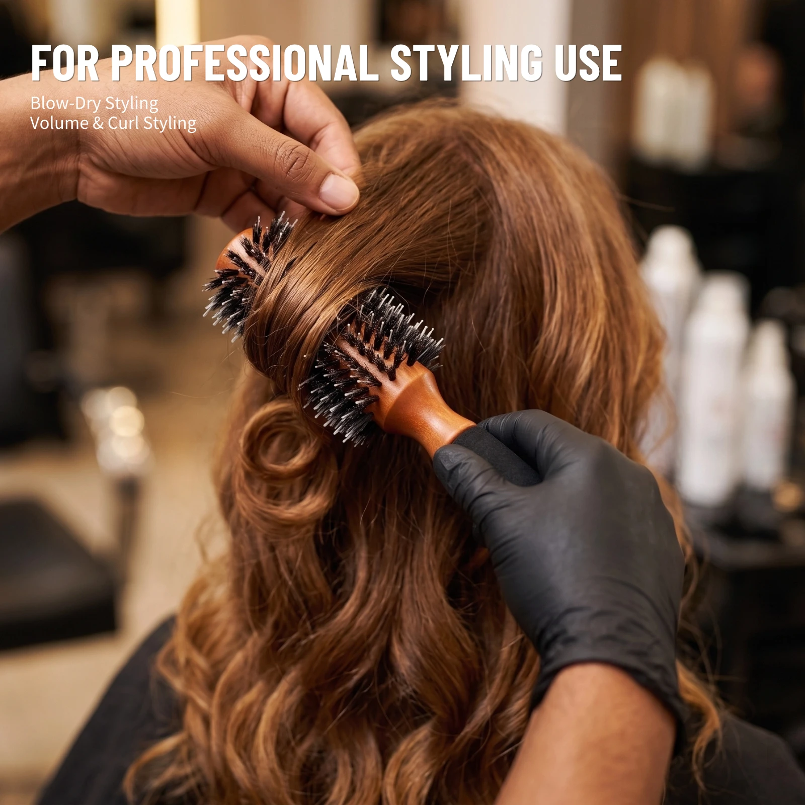 Professionelle Rundbürste mit Wildschweinborsten in 5 Größen, Holzgriff mit Anti-Rutsch-Funktion, für Salon und Zuhause, zum Föhnen, Locken und Volumen-Styling – Detail 11