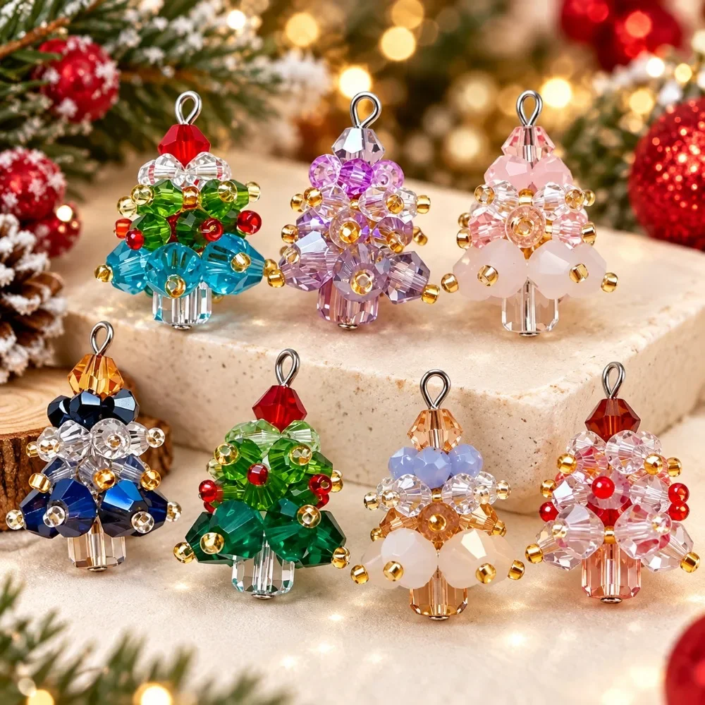 iYOE 2pcs 17x30mm Christmas Tree Charms Pendants Crystal Glass Handmade Pendants for Jewelry Making Earrings Necklace Supplies
