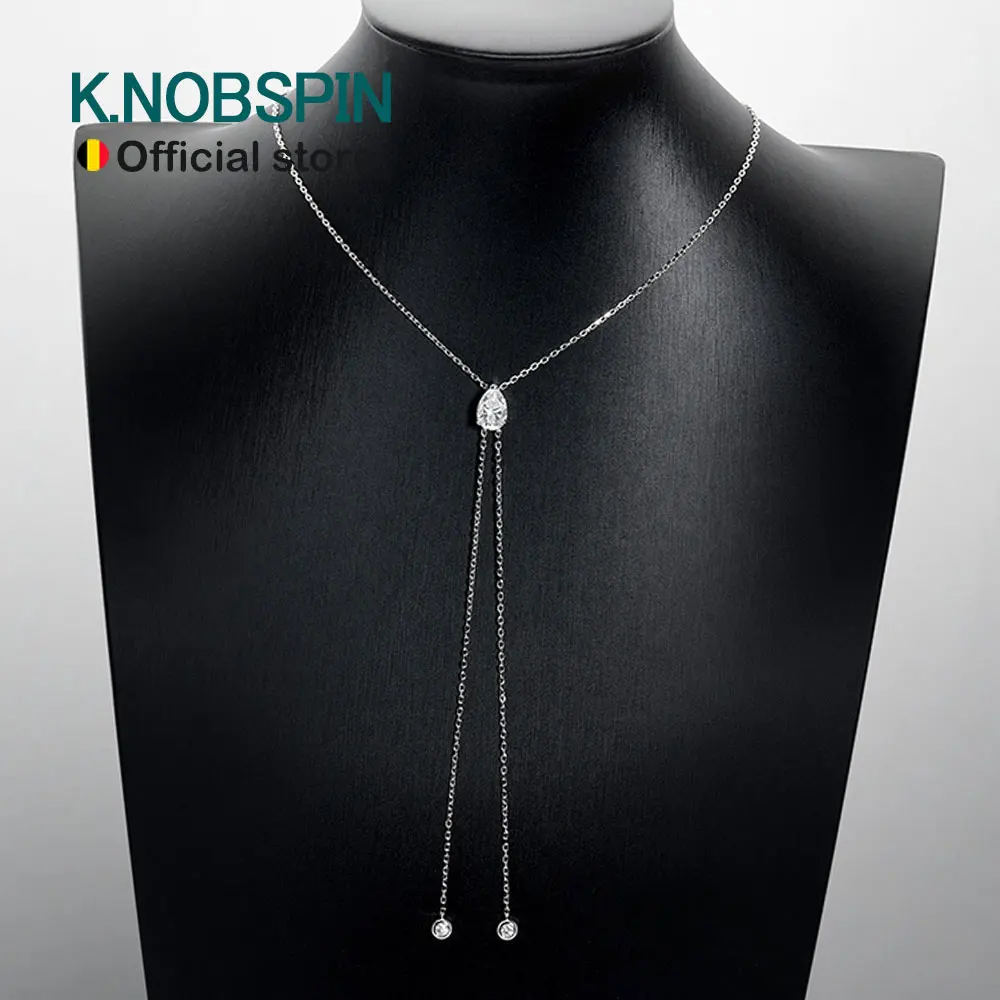 KNOBSPIN Moissanite Necklaces Pear Cut Pendant 1/2/3 ct GRA Certified Lab Diamond Girl Gift s925 Sterling Silver Dainty Necklace