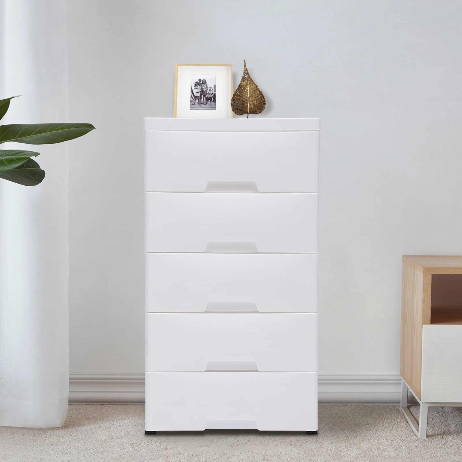 

Modern Minimalism 5 Drawers Storage Cabinet Bedroom White Plastic Vertical Dresser Stackable Tower Wardrobe Closet for Clothes