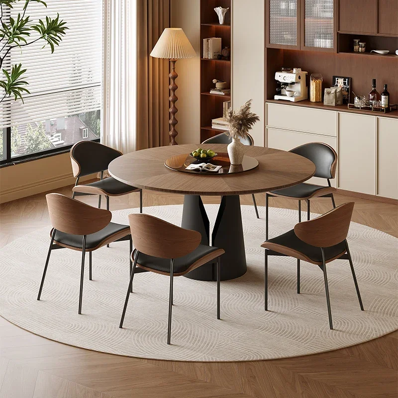 Medieval Household round wood grain French rock slab dining table and chairs Italian minimalist wabi sabi simple round table