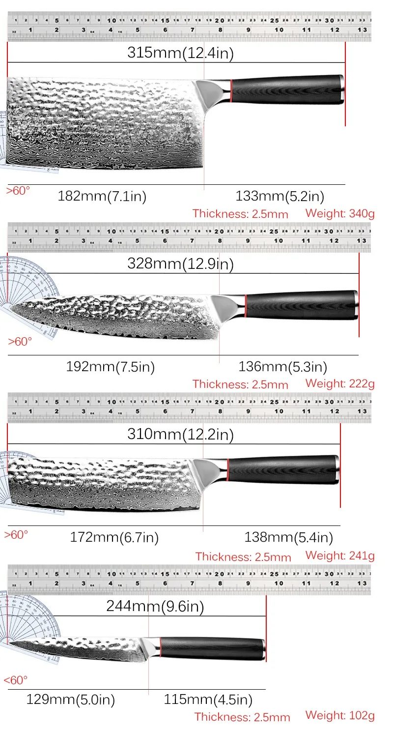 Damascus Steel Kitchen Knives Set Household Meat Cleaver High Hardness Chef's Knife Vegetable Fruit Slicing Knife Santoku Knife