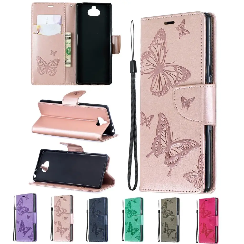 Luxury PU Leather Flip Case For Sony Xperia 10 8 5 3D Butterfly Phone Coque For Sony Xperia 10 8 5 Wallet Funda Case