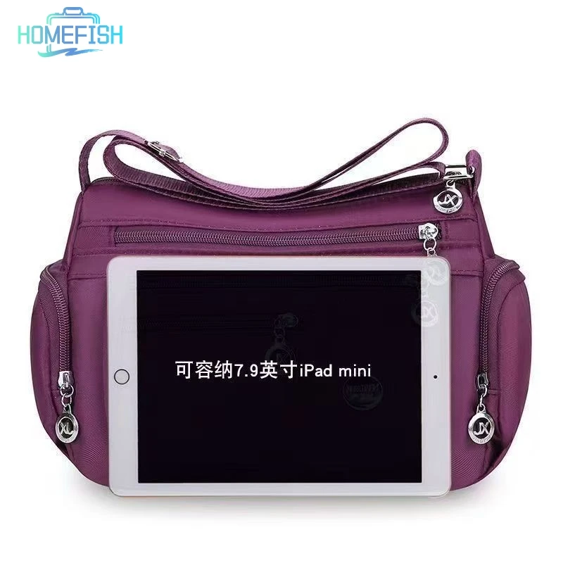 HOMEFISH Ladies' Neutral Nylon Fabric Crossbody Bag with Oxford Cloth Shoulder Strap Multi-Compartment Travel Casual Handbag image 4