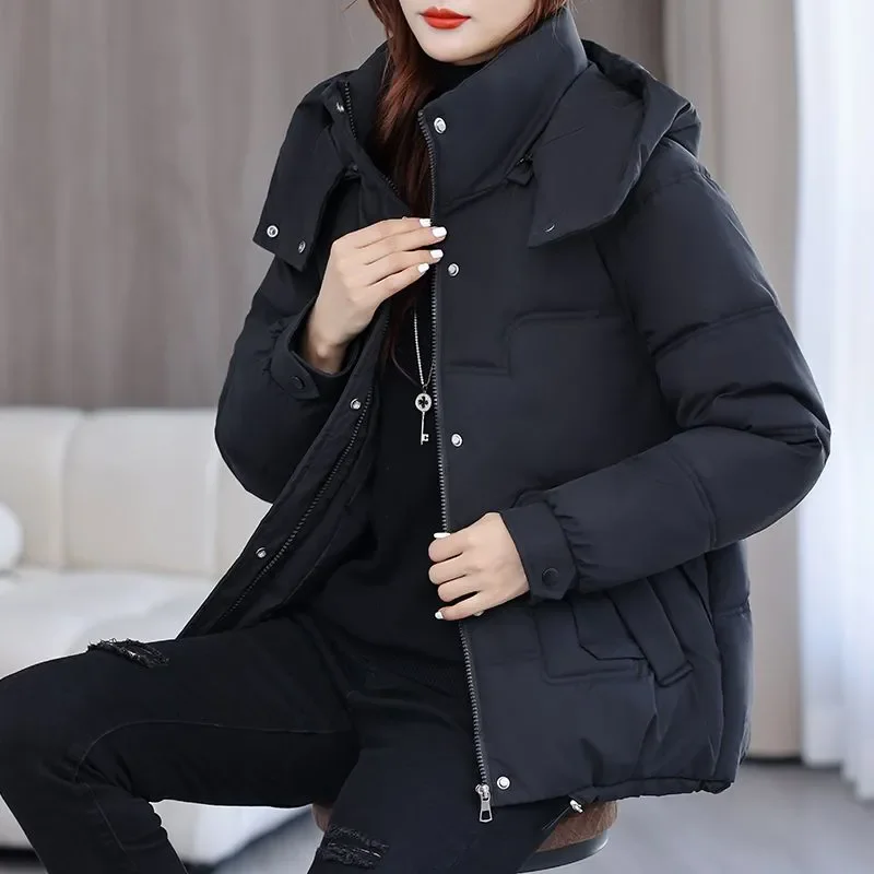 Down Cotton-Padded Jacket Women's Short Overcoat Winter New Korean Chic Loose Short Cotton Coat Hat Detachable Thick Warm Parka