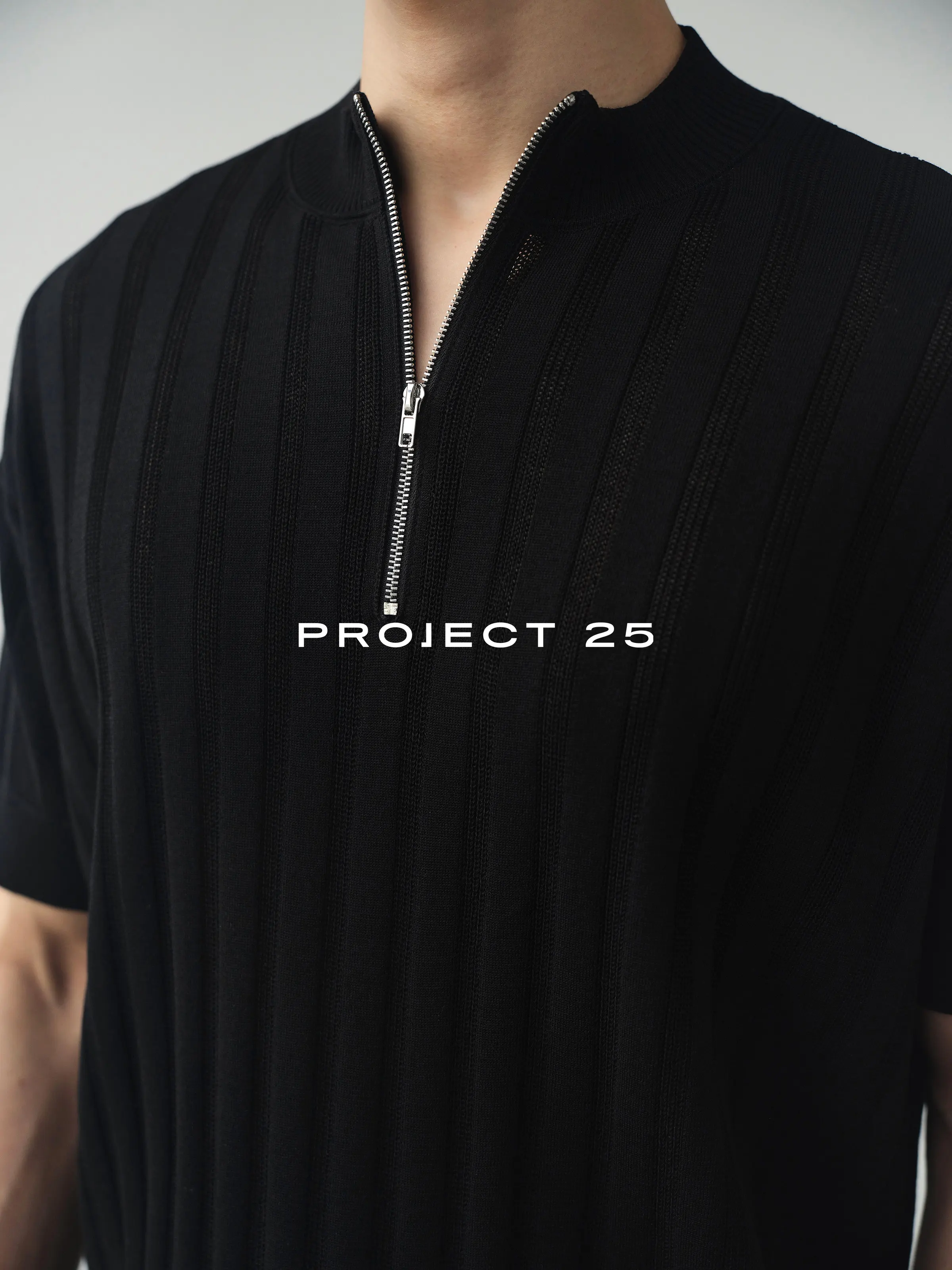 PROJECT 25 Men Half Zip Knitted T Shirt Acetate Long Staple Cotton Blend Cool Feeling Breathable
