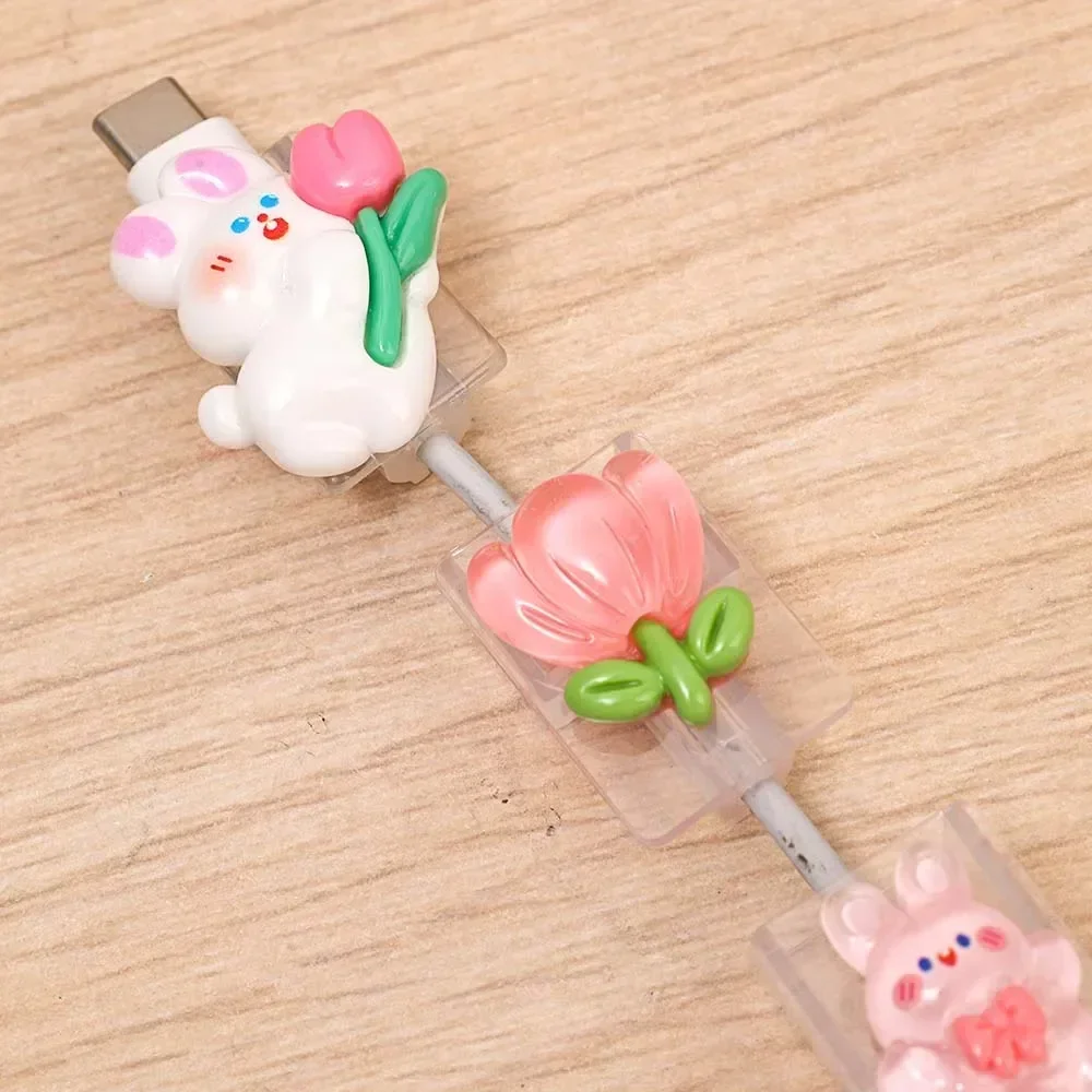 Cute Rabbit Cable Protector Cartoon Charger Protector Cable Winder Organizer Cute Type C Data Line Cord Port Protective Cover