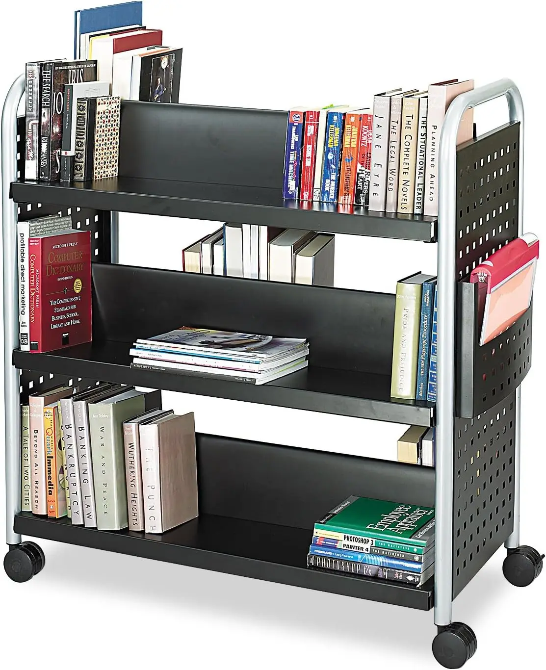 

Safco Scoot Double-Sided Book Cart – 6 Slanted Shelves, Swivel Wheels, Steel Construction, 300 lb. Weight Limit -Perfect for Hom