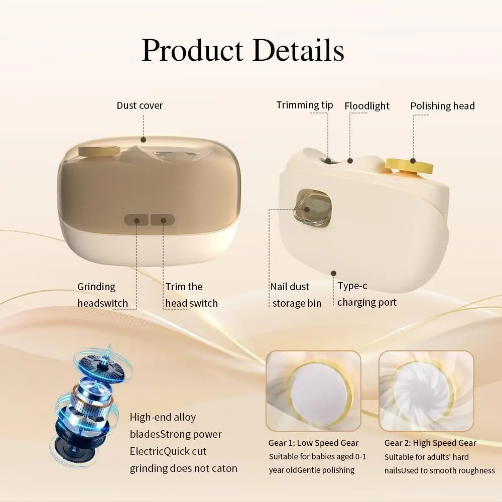 3 in 1 Electric Nail Clipper LED Light Nail Debris Storage Automatic Nail Trimmer and Polisher 2 Speeds Rechargeable