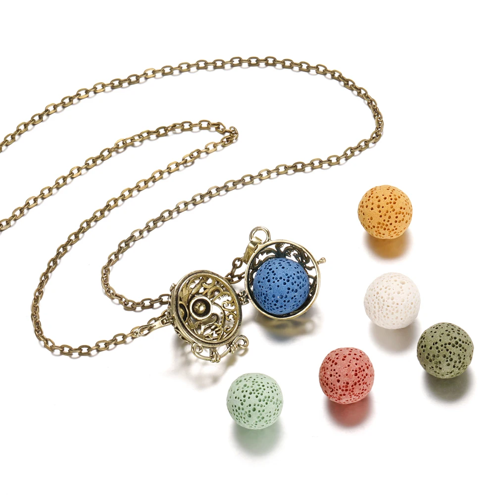 1PCS/Lot Mexico Chime Perfume Bead Ball For Aromatherapy Lockets Necklace Accessories 16mm Colorful Volcanic Stone Ball Jewelry