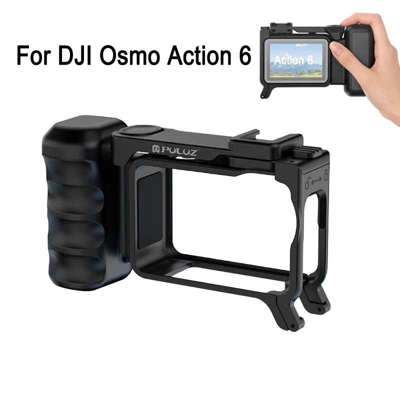 PULUZ Action6 ABS Plastic Street Photography Handle For DJI Osmo Action 6 Camera Cage Hand Grip with Cold Shoe Mount Accessories