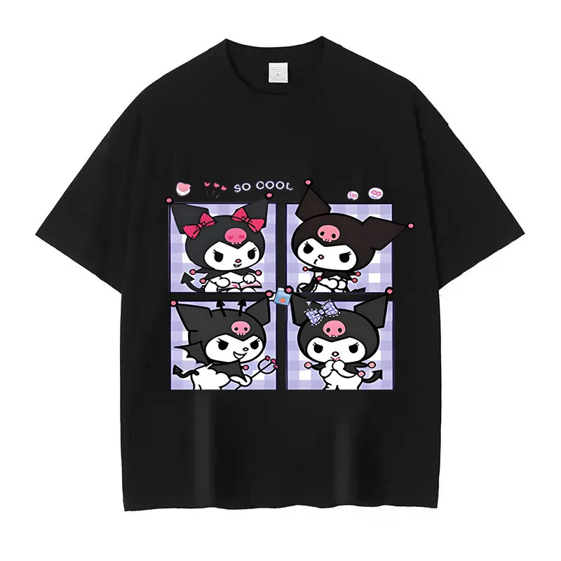 Anime Melody T Shirt Oversized Vintage Washed Kuromi T-shirts Retro Streetwear Cinnamoroll Cute Girl Tops Tees Kids Short Sleeve