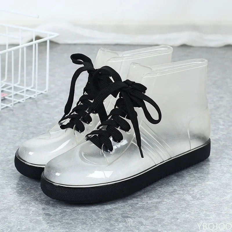 Fashion Transparent Rain Boots Female Plastic Straps Student Casual Water Shoes Flat Non-slip Waterproof All-match Water Boots