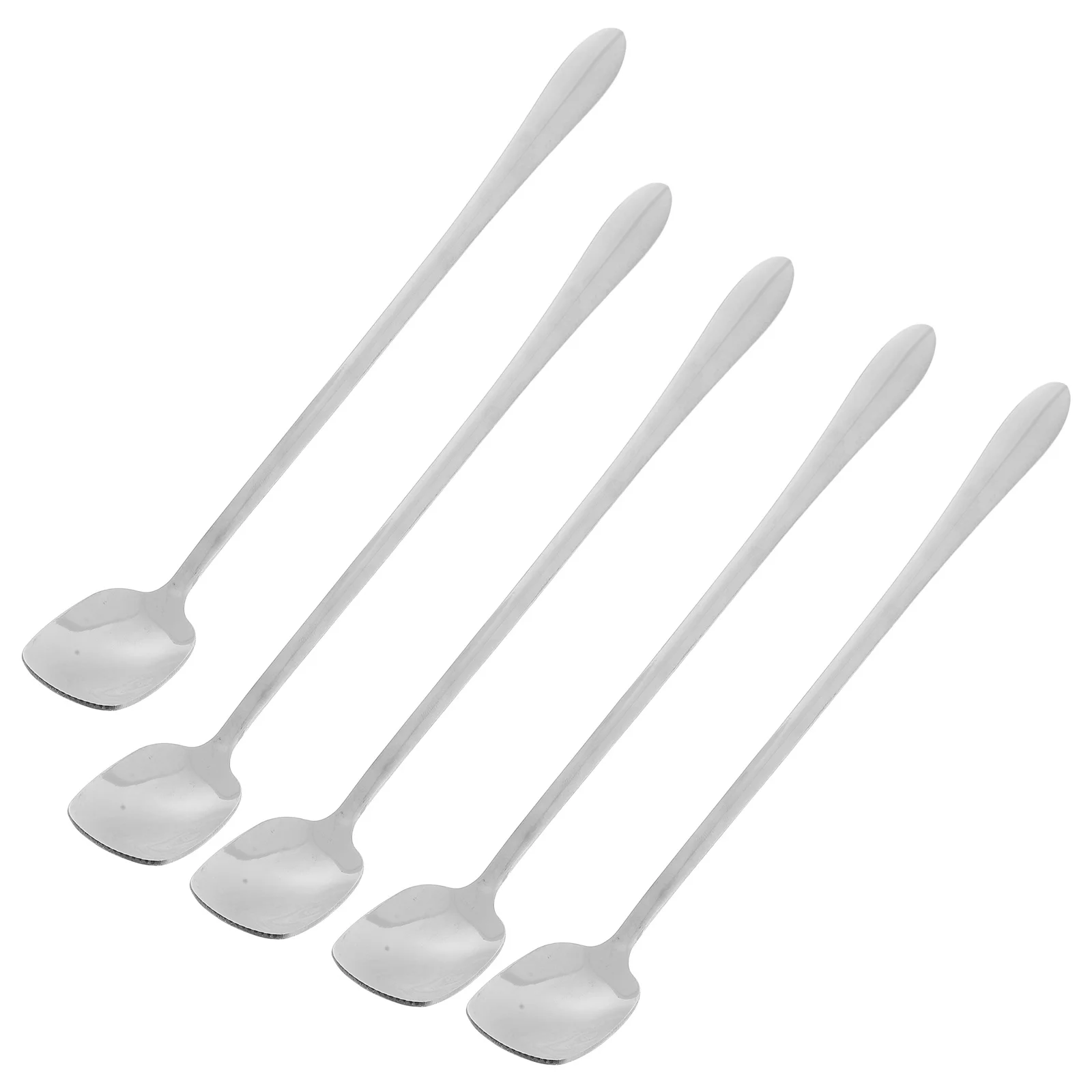 

5Pcs Stainless Steel Long Handle Square Head Spoons Coffee Stirring Cocktail Ice Spoon Cold Tea Bar Mixing Long Bar Spoon