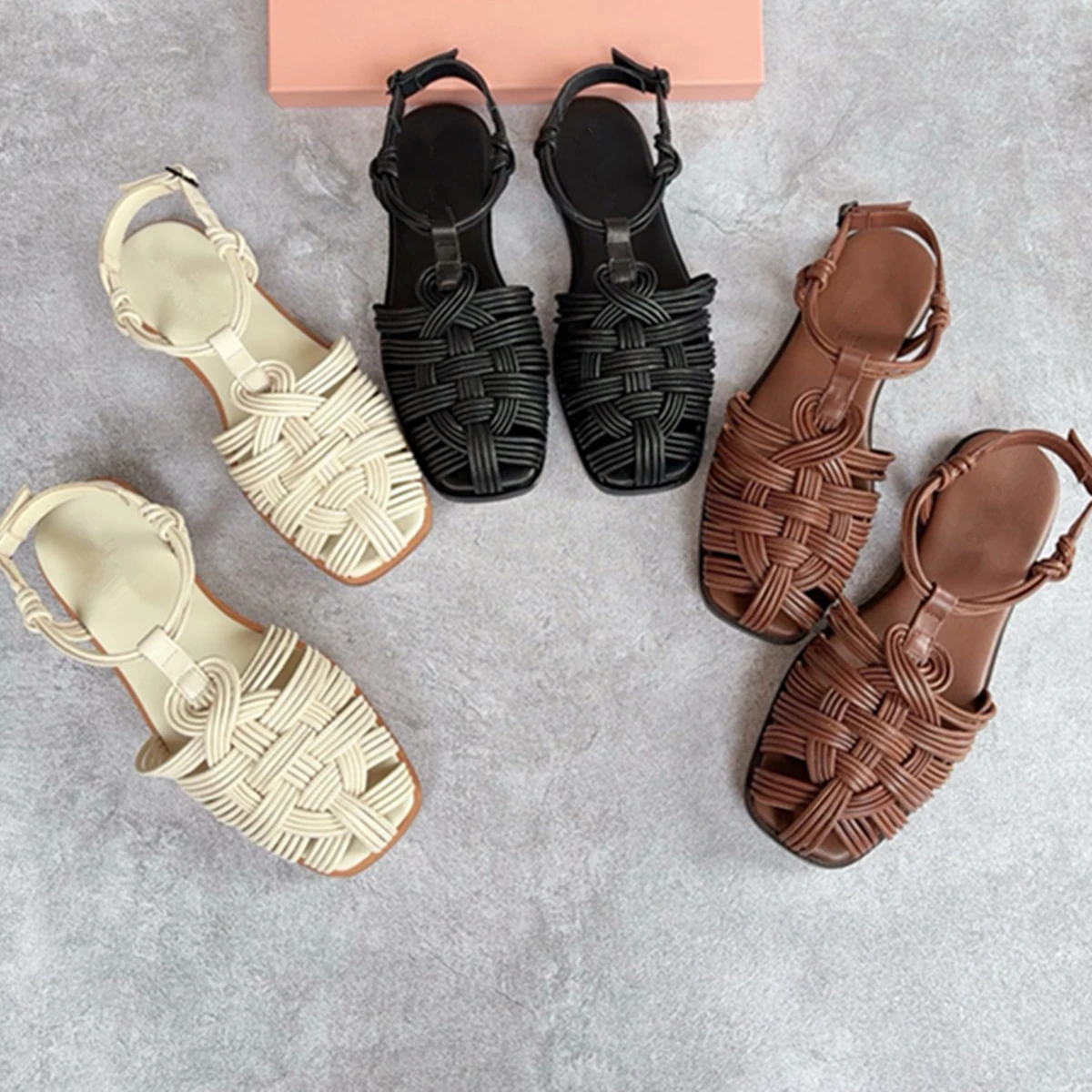

Maxdutti Minimalist Women's Genuine Leather Sandals Shoes Hand Woven Roman Sandals For Women Summer Sandals Women