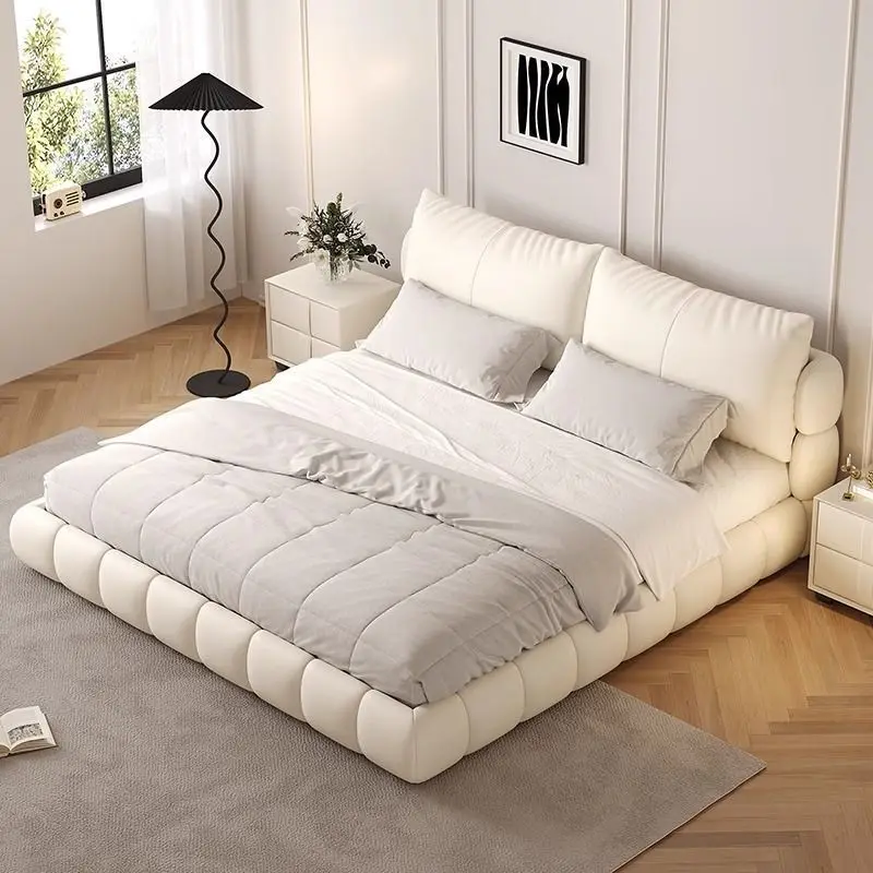 

Wedding bed bedroom light luxury solid wood double bed modern minimalist puff soft bag bed French cream wind