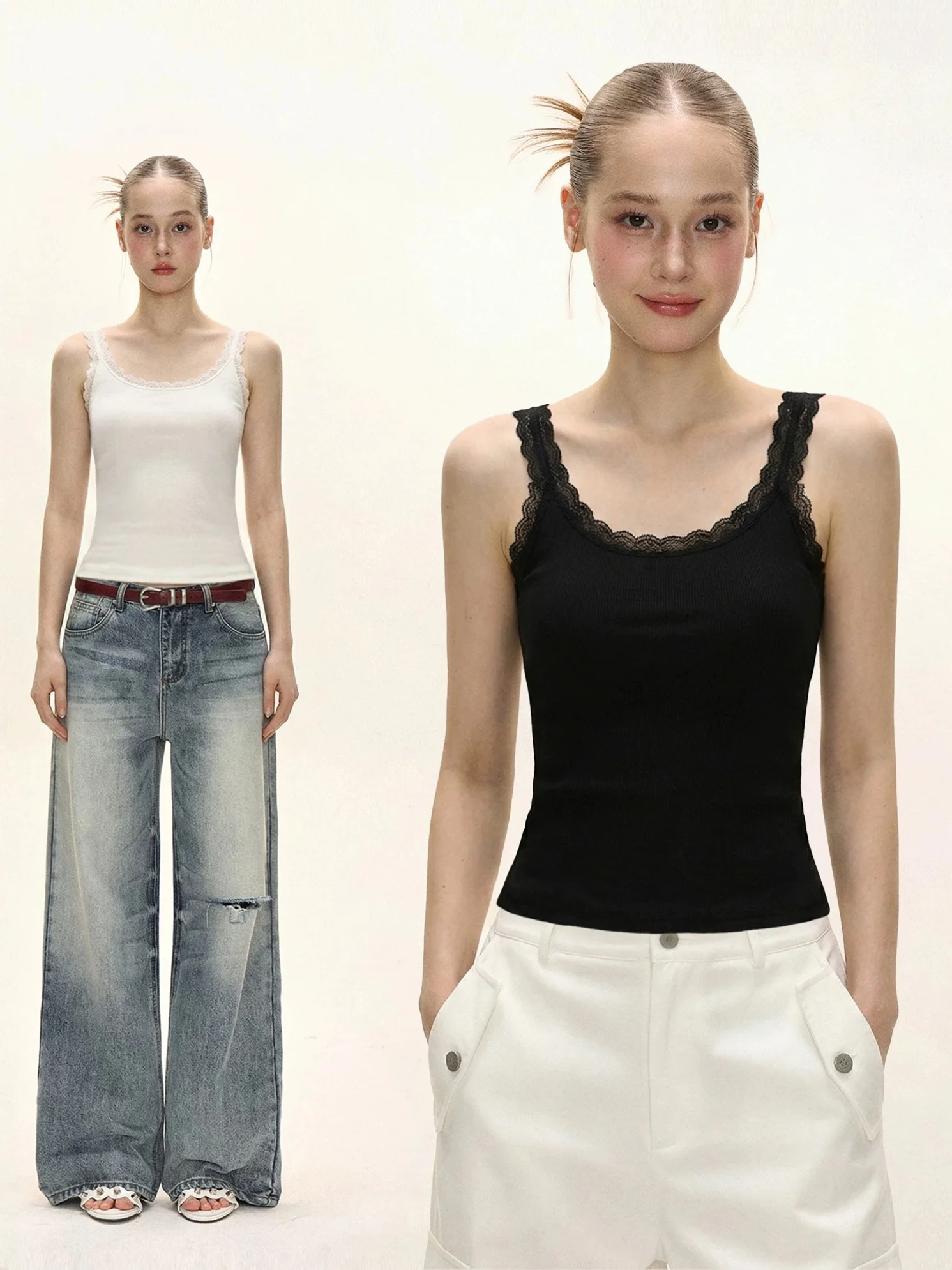 Women's Slim Fit Tank Top Lace Trim Cotton 95% Summer New Style Backless Outerwear Casual Comfortable Underwear Vest