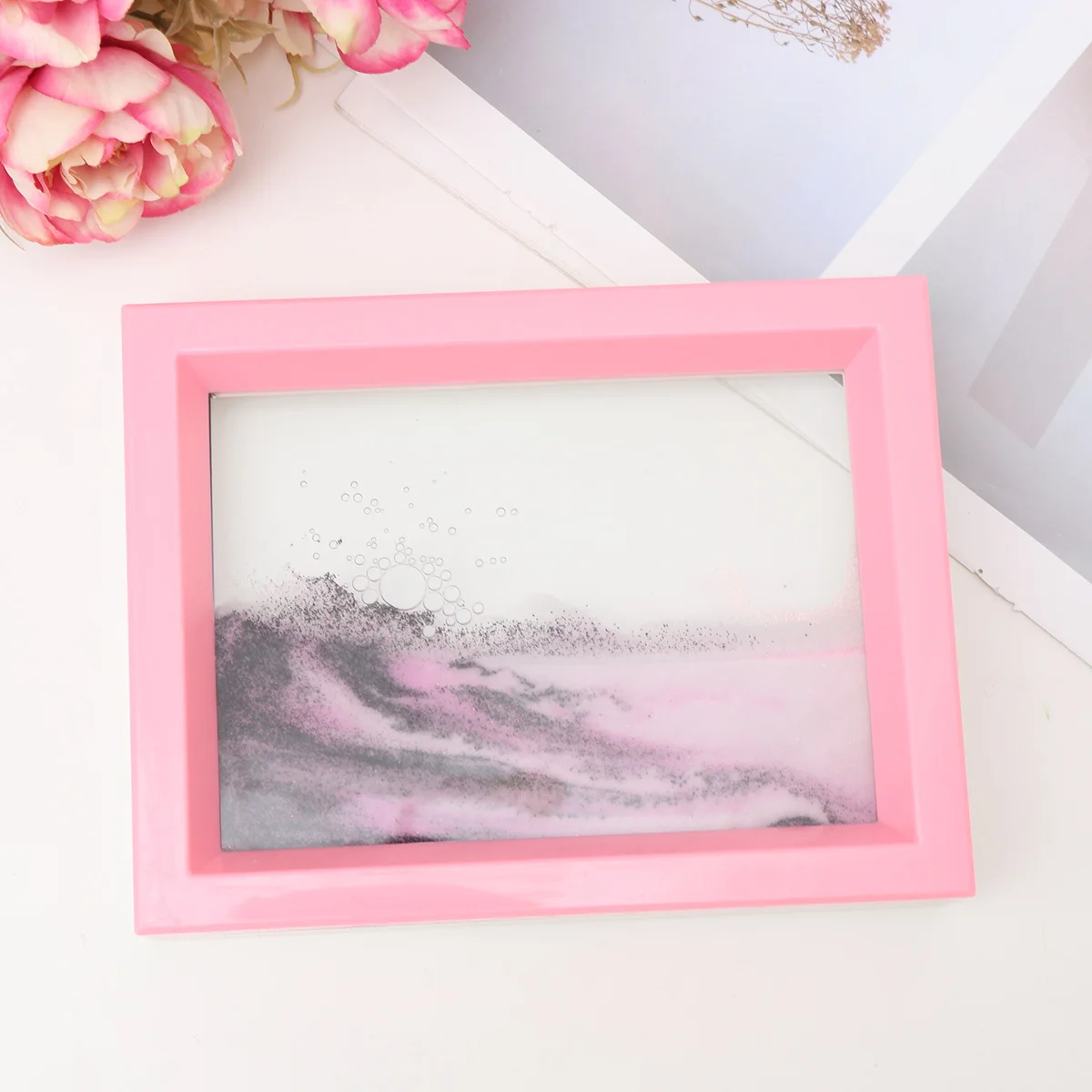 1 قطعة ثلاثية الأبعاد الرمال المتحركة اللوحة مكتب الديكور تدفق ديكور للمنزل طاولة مكتبية مكتب أسود أبيض وردي رسم سقوط الرمال الرمال الفن #1