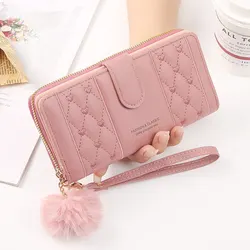 Portefeuille long en cuir PU pour femme, porte-cartes, grande capacité, moraillon, fermeture éclair, porte-monnaie, multi-cartes, téléphone portable, bracelet, sac à main