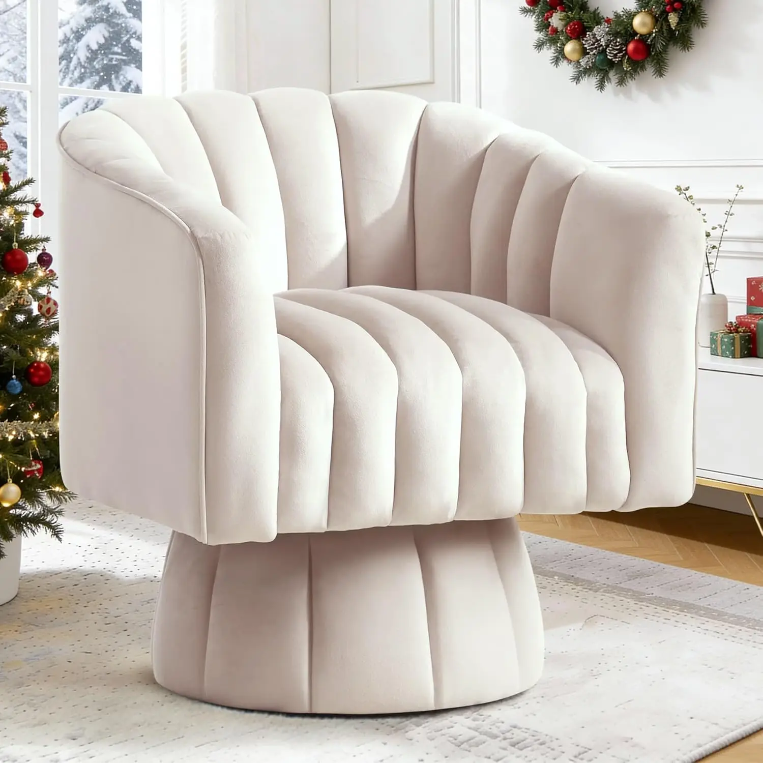 Swivel Accent Chair,360°Swivel Barrel Chairs, Mid-Century Chair with Wide Upholstered, Modern Velvet Fabric, Round, Customized