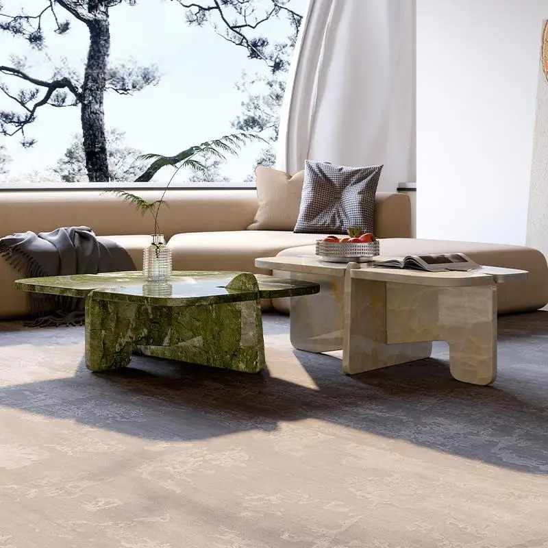 Designer Natural Marble Coffee Table Set, Italian Minimalist High-Low Nesting Tables for Small Living Room, Customizable