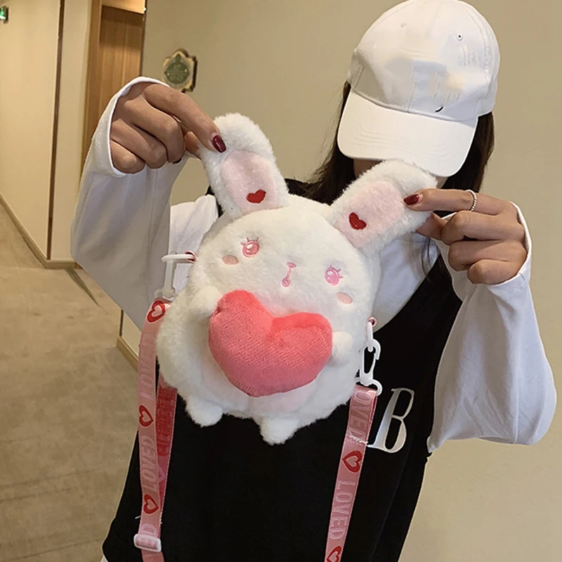 Bolso de mensajero de conejo de dibujos animados para niña, bolso de almacenamiento, bolso de hombro, bolso de corazón para niña, nuevo