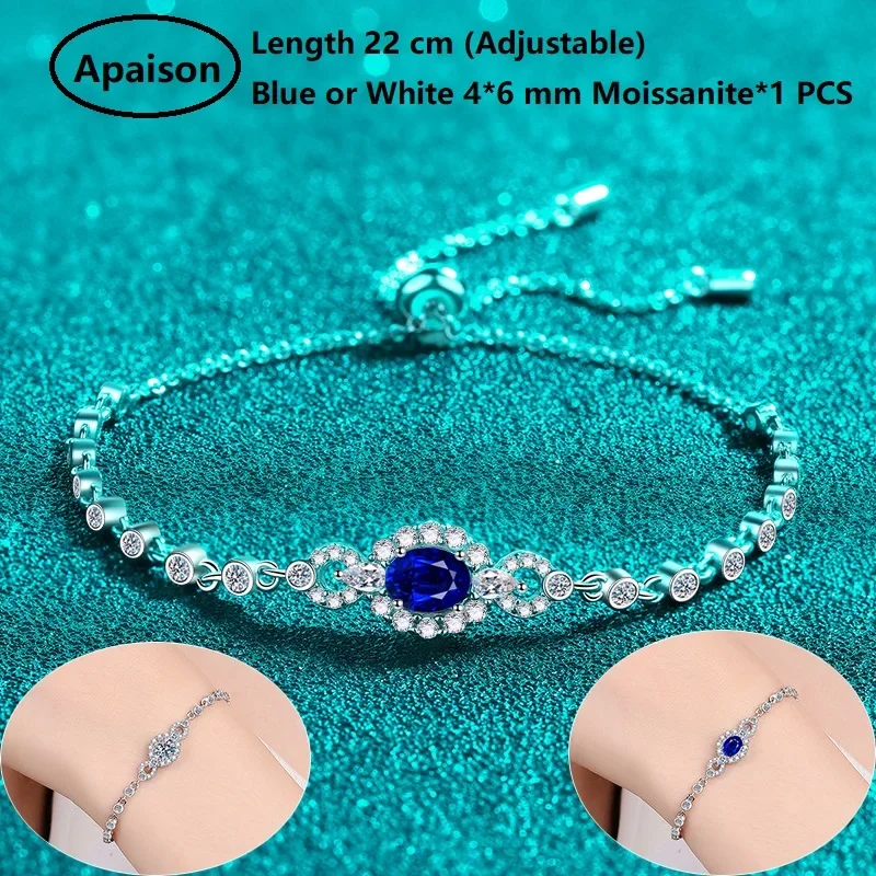 

Apaison 4*6 мм синие и белые браслеты из муассанита для женщин, свадебная вечеринка, стерлинговое серебро 925 пробы, теннисный браслет, свадебные украшения, подарок