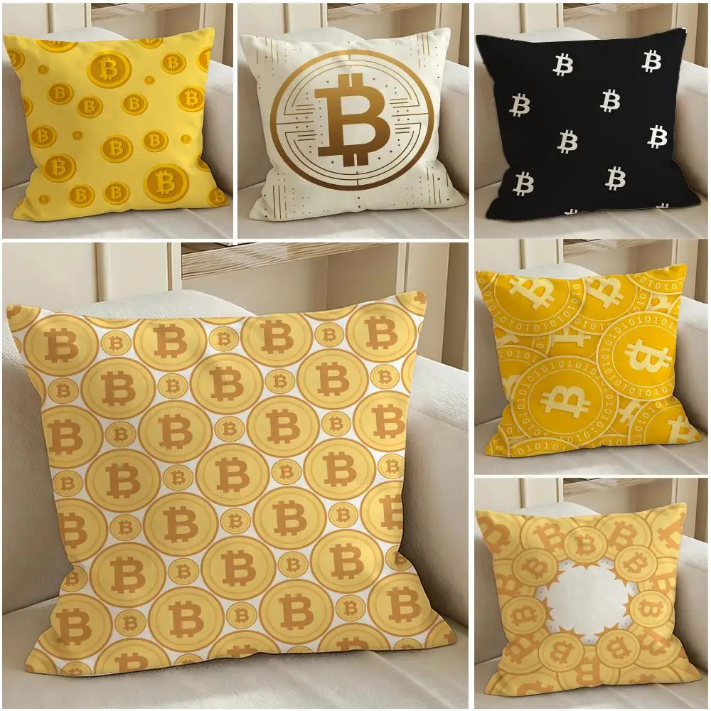 Currency Bitcoin Cushion Cover Pillow Short Plush Warm CreamStylel Cushion for Living Room Bedroom Sofa Ideal for Gifting