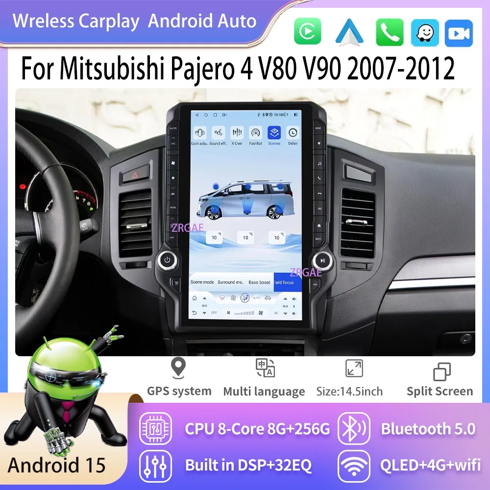 14.5‘’ Android15 Car Radio ForMitsubishi Pajero 4 V80 V90 2007-2012 Multimedia Player Tesla Style Wireless Carplay Auto Stere