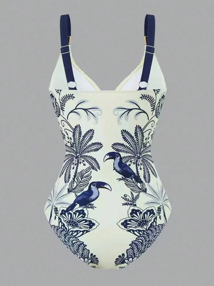 レトロなビキニプリントファッションツーピース水着とスカート付きカバーアップタイトな女性の包帯夏のビーチ高級エレガント