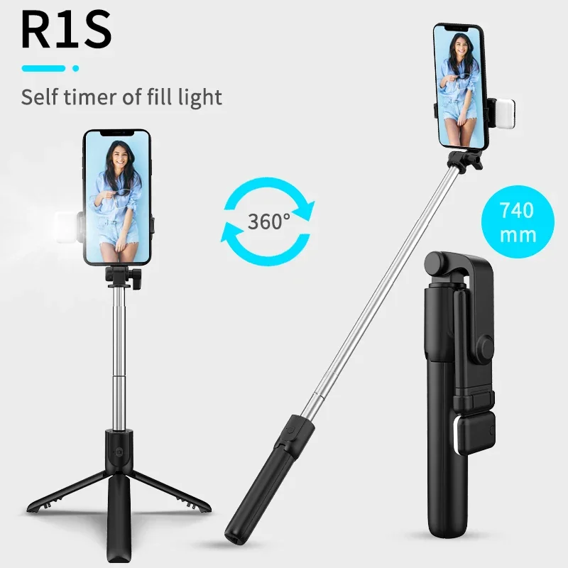 Portable LED Fill Light Microphone Tripod Live Video Phone Holder Photography Selfie Stick Recording Handle Stabilizer Bluetooth