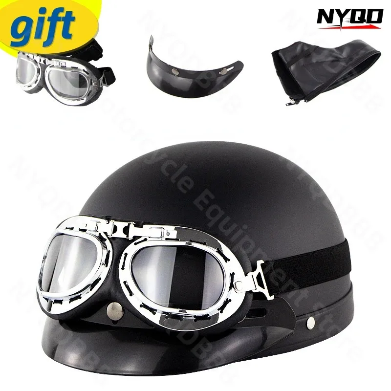 Motorcycle Electric Bike Retro Sunscreen Safety Helmet Couple Summer Half Helmet and Sunglasses 57-60cm